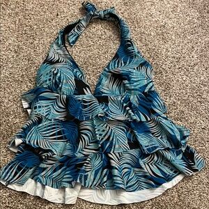 Time and Tru Blue Ruffled Tie Front Tank Top
